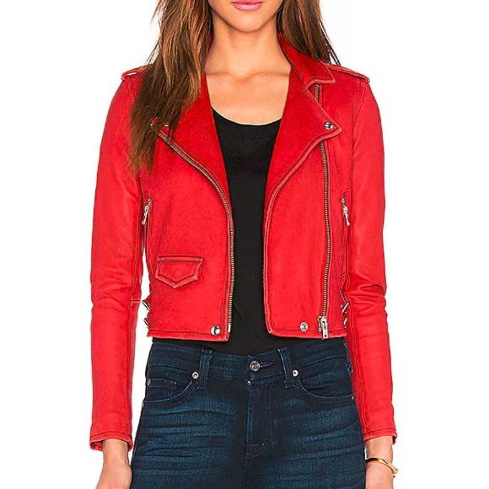 IRO Ashville Red Leather Moto Jacket